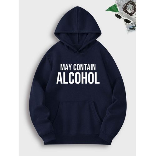 Pull-over Femme Oversize 'May Contain Alcohol' à Capuche - Poche Kangourou, Lettrage Blanc Audacieux, Lavable en Machine, Confort Toutes Saisons, Coupe Loose Gris pour Tenue Décontractée