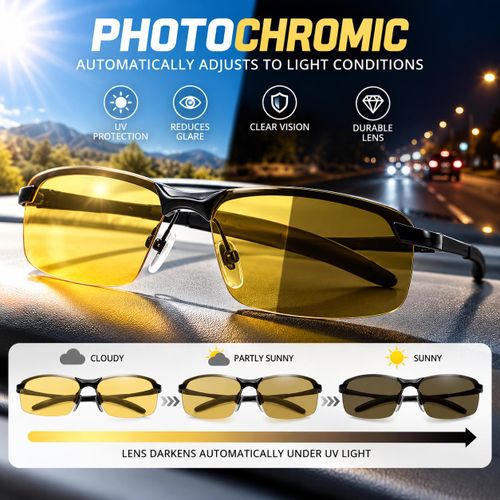 Lunettes Photochromiques Polarisées – Verres Caméléon, Changement de Teinte Jour & Nuit – Hommes & Femmes