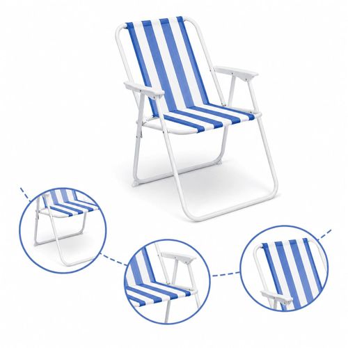 Chaise de Plage Pliable Portable – Fauteuil de Camping Confortable avec Accoudoirs – Structure Métallique Robuste et Légère – Facile à Transporter et à Ranger – Idéale pour Plage, Jardin, Piscine et Camping