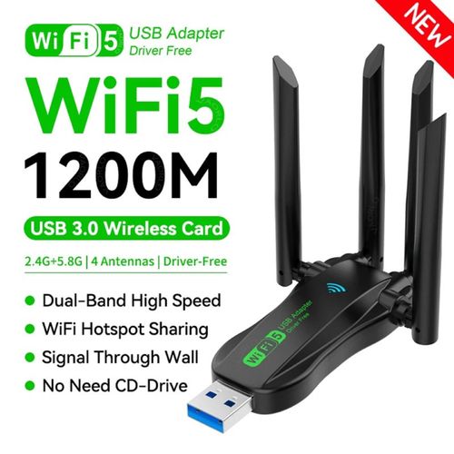 Clé WiFi USB Haute Performance 1200 Mbps avec Double Bande 2,4 GHz & 5 GHz, 04 Antenne Haute Puissance 6 dBi, Compatible Windows, Idéale pour Jeux, Streaming HD et Navigation Ultra-Rapide
