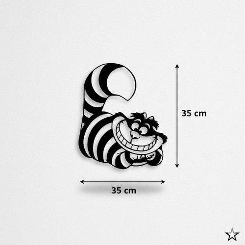 Tableau mural noir représente la silhouette du Chat du Cheshire en bois MDF 35*35CM