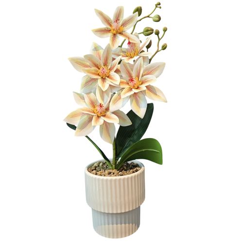 Plante Artificielle Fleurie en Pot Céramique– Orchidée Décorative Design Élégant