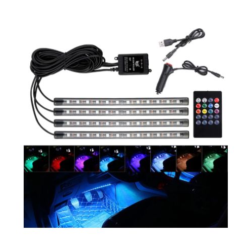مصباح شريط LED داخلي RGB للسيارة مزخرف للموسيقى لاسلكي يعمل بالتحكم عن بعد ، مصباح أرضي متعدد الأوضاع