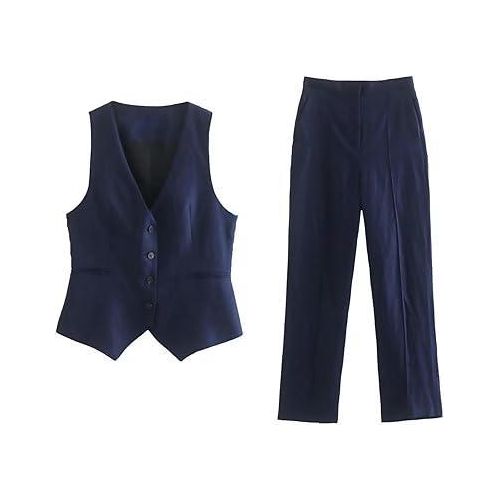 Ensemble Femme 2 Pièces – Gilet Sans Manches & Pantalon – Élégant – Bleu Marine