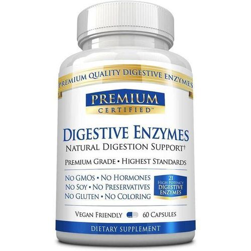 Premium Certified Enzymes digestives - Absorption rapide - Avec pipérine et bétaïne chlorhydrate - 60 capsules - Stimule l'acidité gastrique et minimise les ballonnements - Végétalien, sans OGM