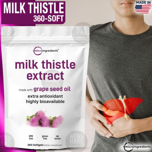 Milk Thistle Extract Avec Grape Seed Oil Highly Bioavailable Contains Active Silymarin Antioxidants 360 Softgels