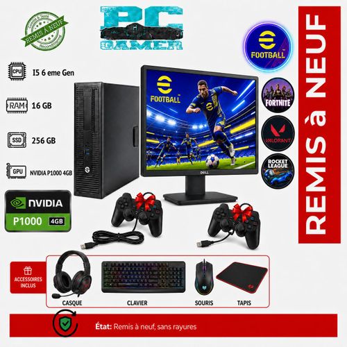 PC GAMER COMPLET i5 6éme Gén - 16GB RAM - 256GB SSD - NVIDIA P1000 4GB + ECRAN DELL 22 + DEUX MANETTES + COMBO + 4 JEUX INSTALLE - remis à neuf