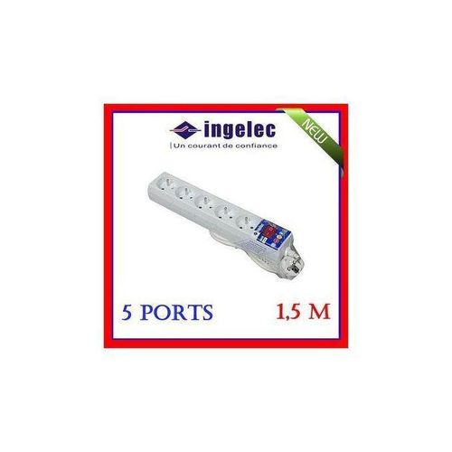 Rallonge Multi-prises avec interrupteur 5 prises 2P+T - 1.5m - blanc