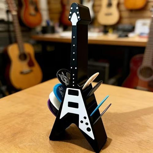Boîte de Rangement pour Médiators, Organisateur et Présentoir Élégant en Forme de Guitare, Accessoire pour Guitare (Médiators Non Inclus)
