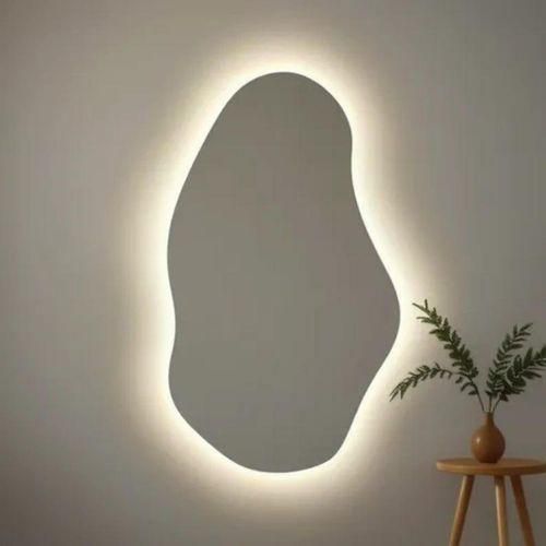 Miroir de salle de bain LED ondulé - Miroir de maquillage de chambre à coucher ondulé avec lumière - Miroir mural irrégulier - Miroir LED asymétrique - Miroir LED esthétique