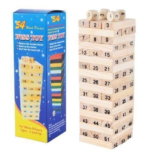 Jeu de Construction et d’Équilibre en Bois – Tour de 54 Pièces pour Enfants et Famille