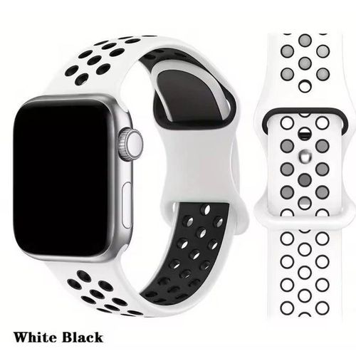 ceinture blanc/noir bracelets de sport en silicone pour Apple Watch, compatibles avec les séries iWatch Ultra SE 8/7/6/5/4/3/2, bracelets souples et respirants, pour hommes et femmes, 42/44/45/49 mm