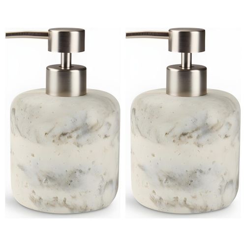 Lot de 2 - Distributeur de Savon Effet Marbre - Céramique et Métal Brossé - Pour Salle de Bain et Cuisine