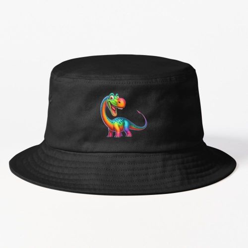 Dinosaure diplodocus arc-en-ciel joyeux et coloré bob noire design personnalisé unique