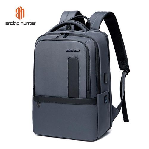 Sac à dos semi-structuré en tissu gris pour les affaires avec plusieurs compartiments
