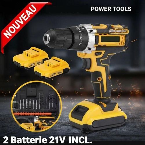 Perceuse Visseuse Sans Fil 21V Max – 2 Batteries Lithium – Mallette + Accessoires – Visseuse & Perceuse Électrique Rechargeable pour Bricolage Maison