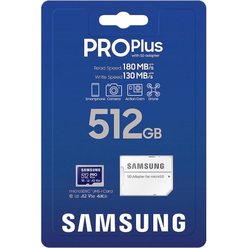 Carte mémoire microSDXC Pro Plus, Interface UHS-I, 512 Go, Vitesse de Lecture jusqu'à 180 Mo/s, capturez Le Moment comme Un Pro, MB-MD512SA/EU, avec Adaptateur SD