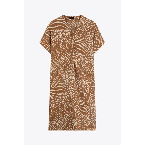 Robe Mi-Longue Imprimée Animal Beige Chameau - R4830E25