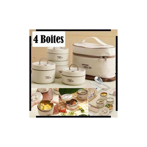 Ensemble de Boîtes à Lunch Isothermes 4 Compartiments avec Sac – Récipients pour Repas avec Couvercles Étanches et Couverts en Acier Inoxydable, Idéal pour Travail, École et Déplacements