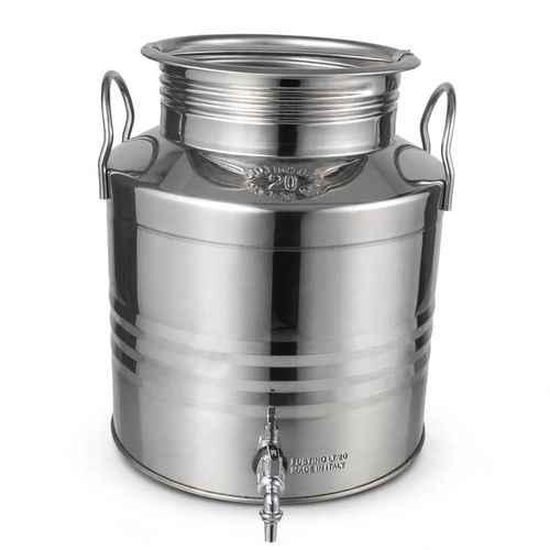 Baril Inox 20 Litres avec Robinet - Bidon Huile d'Olive Inox 18/10 - Made in Italy - Barmil Inox - Joint Silicone Inclus