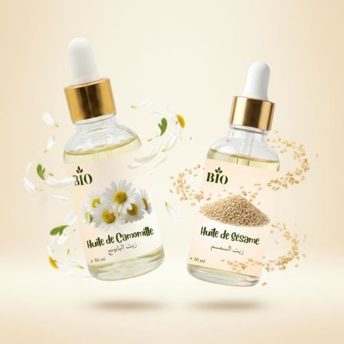 Ensemble Huile camomille 50 ml et Huile sesame 30 ml usage peau cheveux