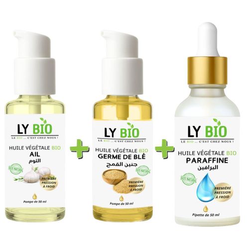 PACK HUILE AIL 50ML - POMPE + HUILE GERME DE BLE 50ML - POMPE + HUILE PARAFFINE 50ML - PIPETTE
