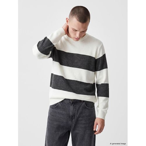 Pull-over en maille à rayures à col rond pour homme