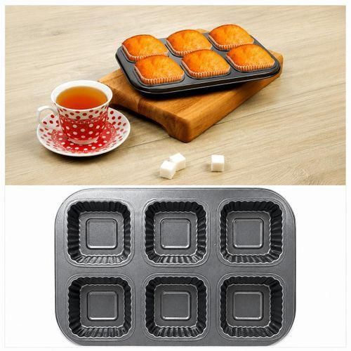 Moule à Muffins Carrés 6 Cavités Antiadhésif – Plateau de Cuisson pour Cupcakes, Brownies et Mini Gâteaux