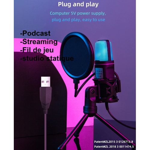 Microphone SF666R condensateur PC micro USB RVB podcast studio streaming jeu