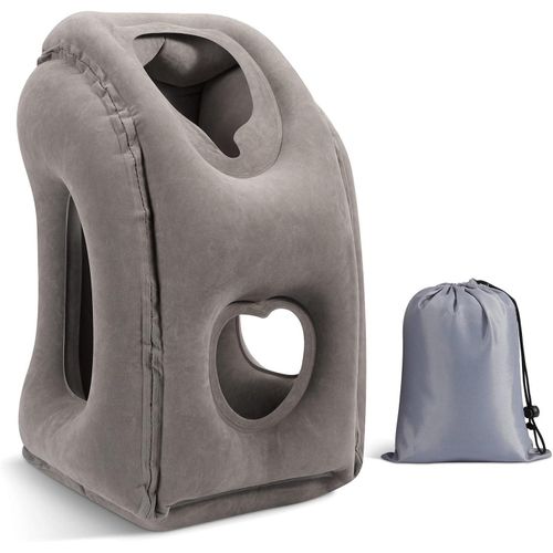 Oreiller de Voyage Gonflable – Coussin Confortable pour Cou et Épaules avec Sac de Rangement – Antidérapant – Évite les Douleurs – Pour Avion, Train, Bureau, Voiture, Maison