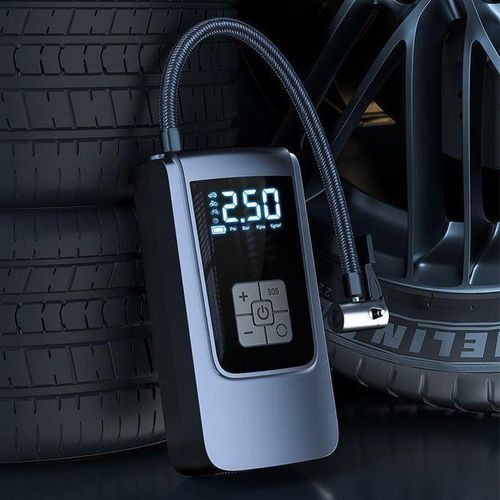 Gonfleur de pneu rechargeable et manomètre, Mini compresseur d'air pour voitures, vélos, balles et motos - Pompe électrique 150PSI avec écran LED Flash, batterie lithium rechargeable 2000mAh, et câble USB Type-C