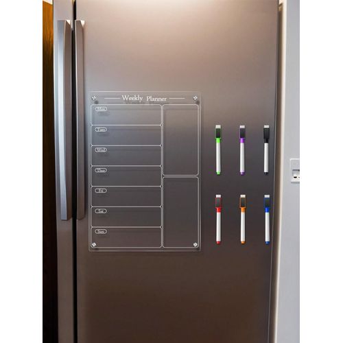 Planificateur tableau hebdomadaire acrylique 3D avec pour réfrigérateur et 6 marqueurs tableau blanc