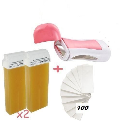 Pack d'épilation Appareil Chauffe Cire+2 cartouche rose +100 Bandes