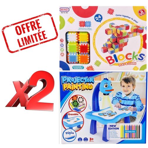 lOT DE 2 JOUETS ET JEUX EDUCATIFS (TABLE DE DESSIN ET BLOQUES DE CONSTRUCTION)