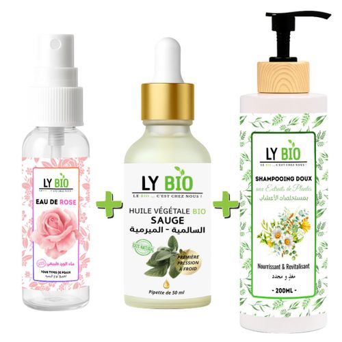 حزمة LYBIO ماء الورد 100 مل زيت الميرمية 50 مل - قطارة شامبو بخلاصة النباتات 200 مل