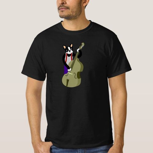 Boston Terrier Upright Bass Player T-Shirt unique design - t shirt tres bon qualite