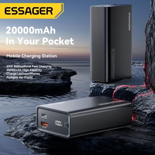 Power Bank 20000mAh 65W Charge Rapide PD avec Écran Digital