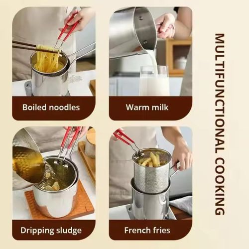 قلاية صغيرة 1200 مل من الستانلس ستيل مقلاة مع سلة ومقبض عملية ومتينة