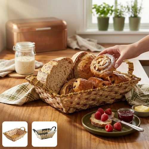 Panier de service pratique pour pain avec structure en plastique et tissu (couleur aléatoire)