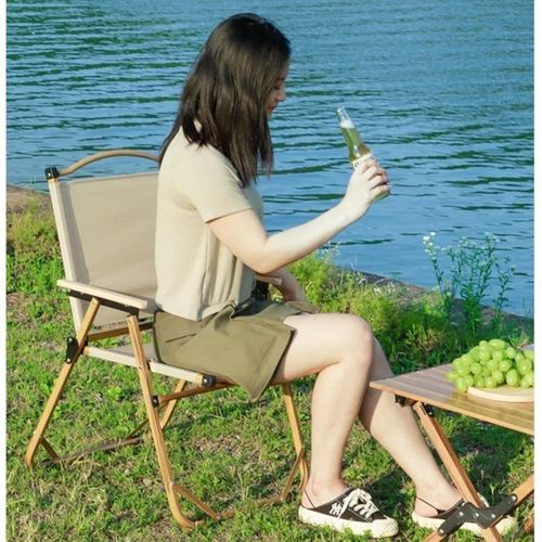 Joli Chaise de camping pliable pour randonne pche pique-nique voyage accoudoir en bois cadre en mtal chaise de voyage lgre pour sac dos de camping - Facile plier et transporter