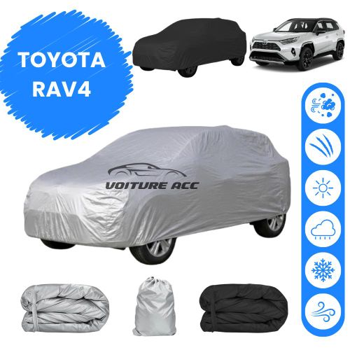 Bâche voiture imperméable double face – Protection complète contre pluie, soleil et poussière + sac offert ( TOYOTA RAV4 )