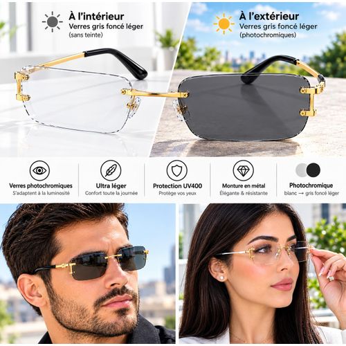 Lunettes Photochromiques Sans Monture – Noir et Blanc + boîte et chiffon offert – mixte