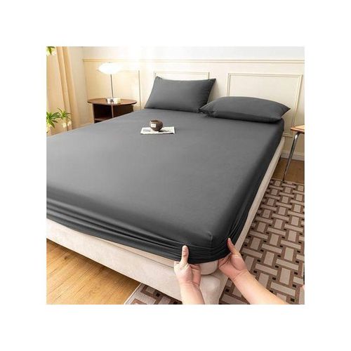 Drap Housse gris 160*200 cm de lit avec bande super doux + 2 Taie d'oreiller