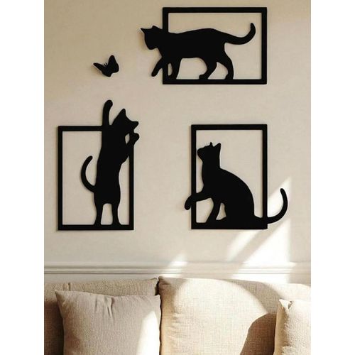 Chats Espiègles & Papillon - Ensemble de Décoration Murale Minimaliste (3 Pièces)