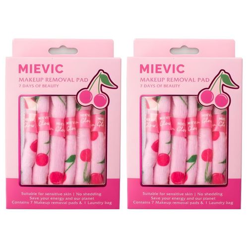 Lot de 2 - Houppette Carrée Nettoyante Visage Rose Série Cherry Babe - Réutilisable et Douce - Pour le Démaquillage Quotidien - Lot de 7