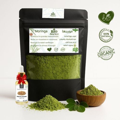 Complément Alimentaire Moringa Bio 150g + huile de Souchet 15ml gratuit