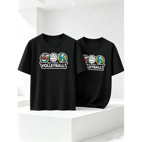 T-shirts 2 pièces pour homme en mélange de coton - Imprimé volley-ball, Tenue décontractée