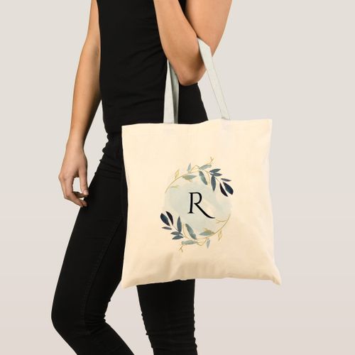 Tote bag monogram of water color in false blue gold Unique, haute qualité