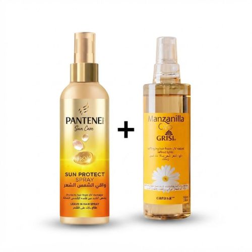 Spray capillaire protecteur solaire à la niacinamide & Pro-V(200ml)+ Manzanilla Spray Éclaircissant des cheveux à base de camomile,180ml
