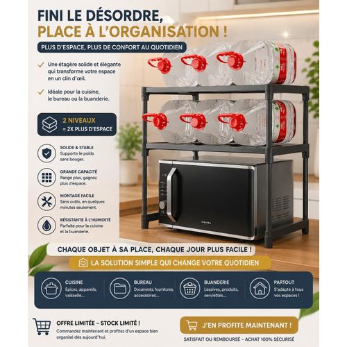 Étagère de Cuisine à 2 Niveaux pour Micro-Ondes et Vaisselle